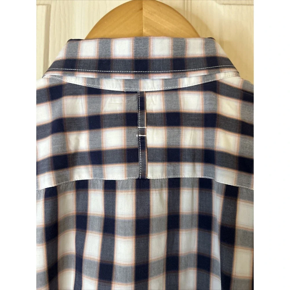 Banana republic soft wash tailor slim fit XL men's LS blue and white plaid shirt